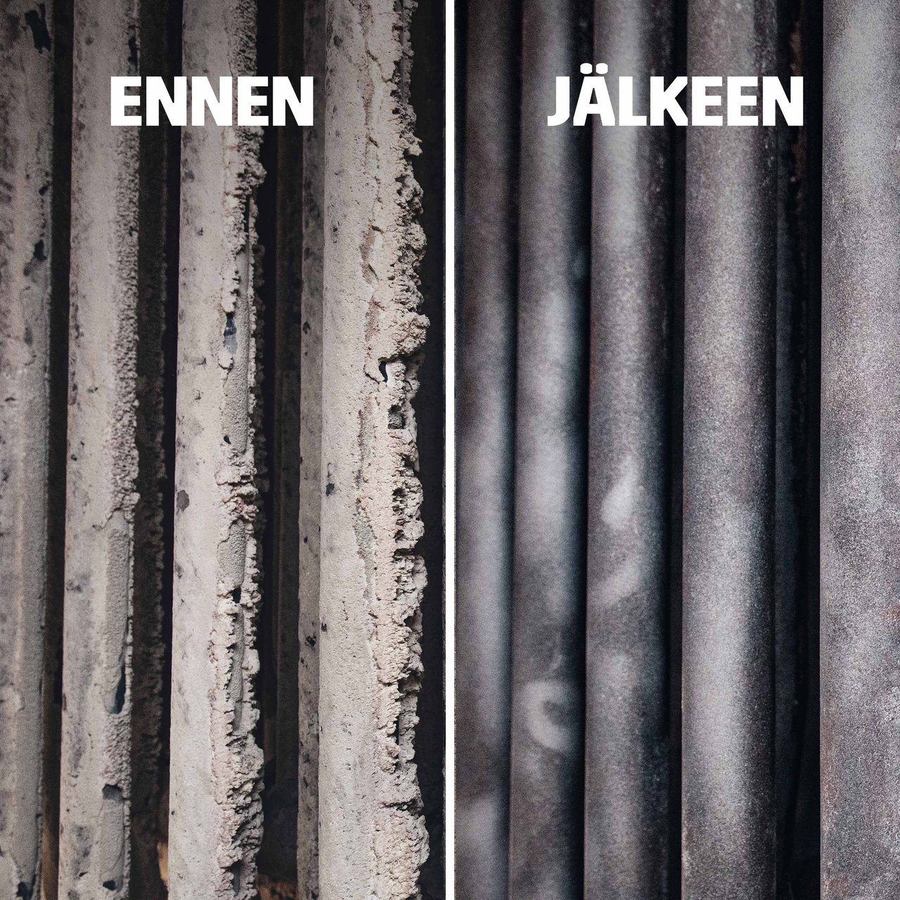 Hiekkapuhallus ennen ja jälkeen