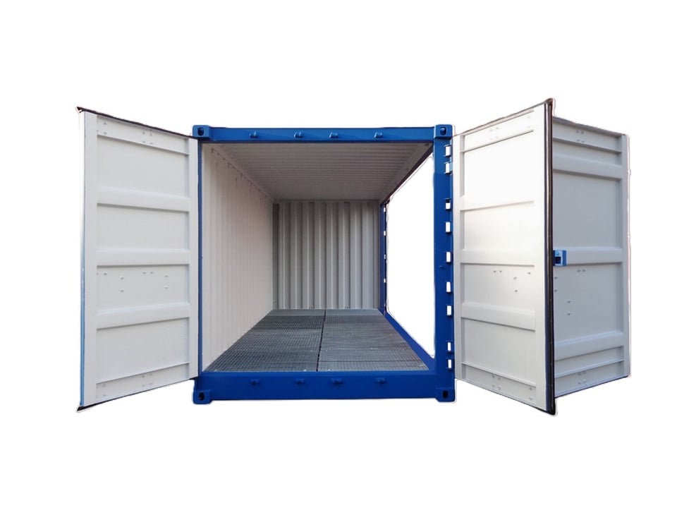 Varastokontti L - 1600x1200 sivu ovet auki